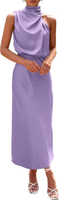 PRETTYGARDEN Satin Maxi Dress - Elegant Sleeveless Mock Neck Formal