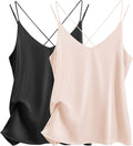 Ekouaer Womens Silk Satin Camisole Tank Tops - 2 Pack Smooth V Neck