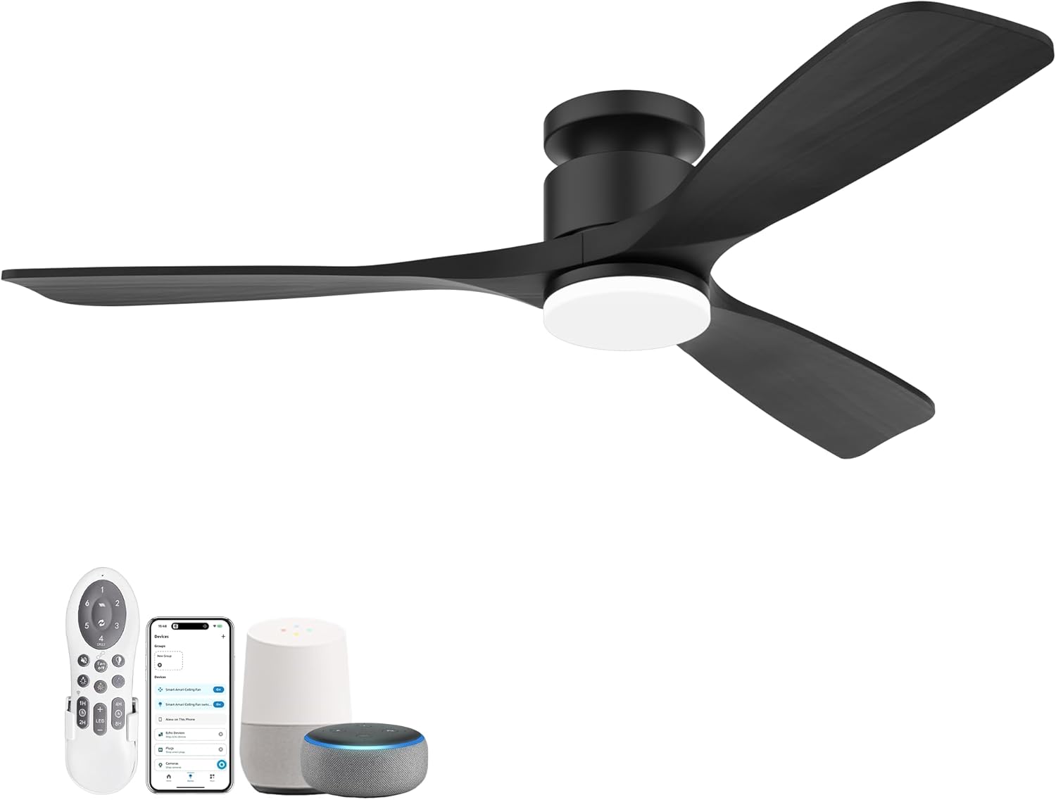 52 Inch Smart Low Profile Ceiling Fan with Remote Control