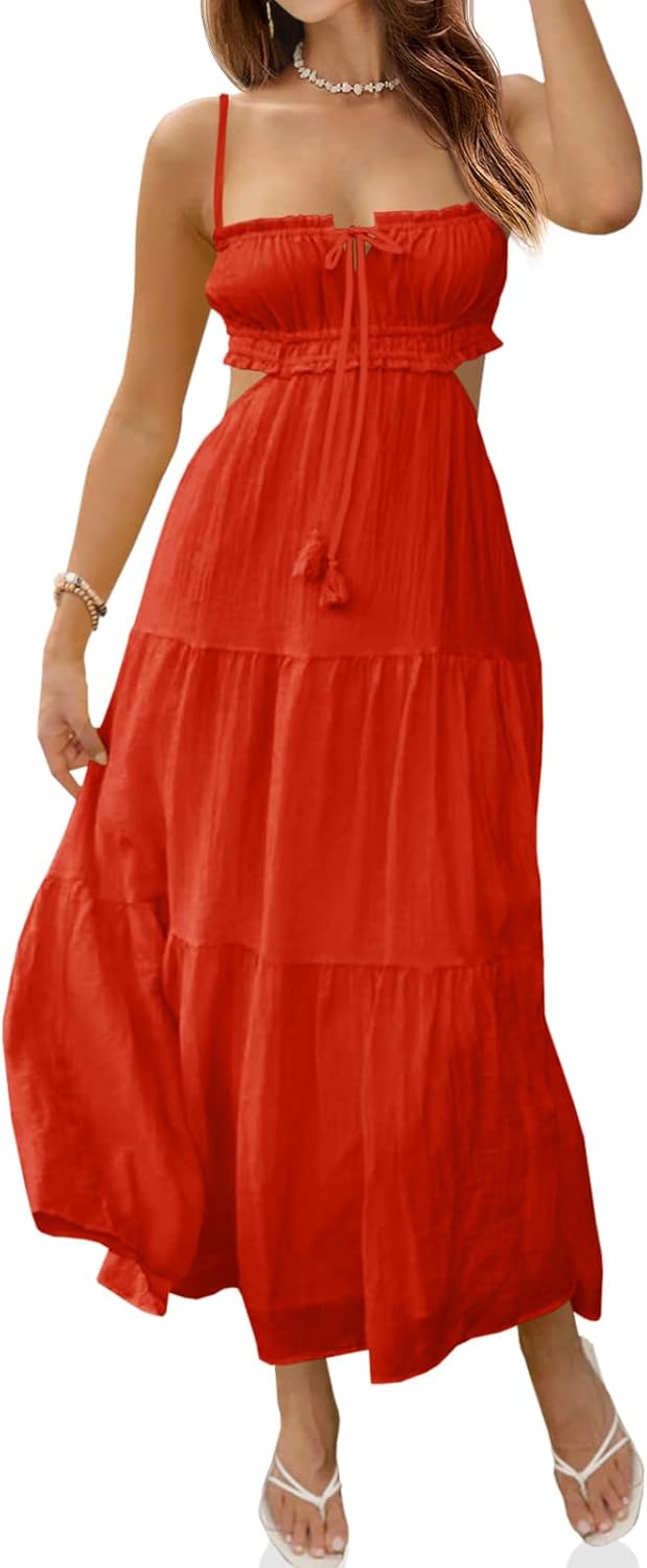 Fisoew Women's Spaghetti Strap Maxi Dress for Summer Fun