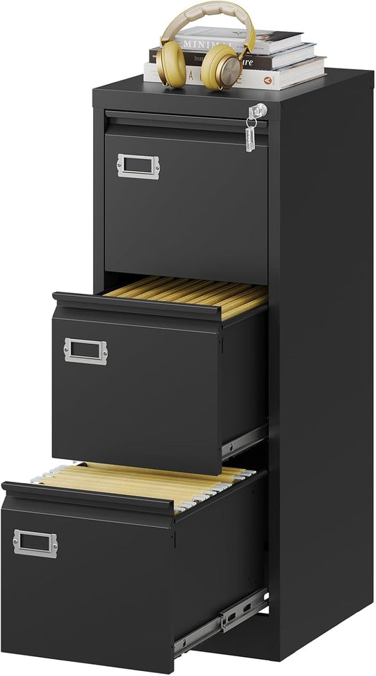 Vertical File Cabinets with 3 Lockable Drawers for Home Office