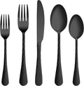 60 Pc Black Hammered Silverware Set For 12 - Durable Mirror-Polished