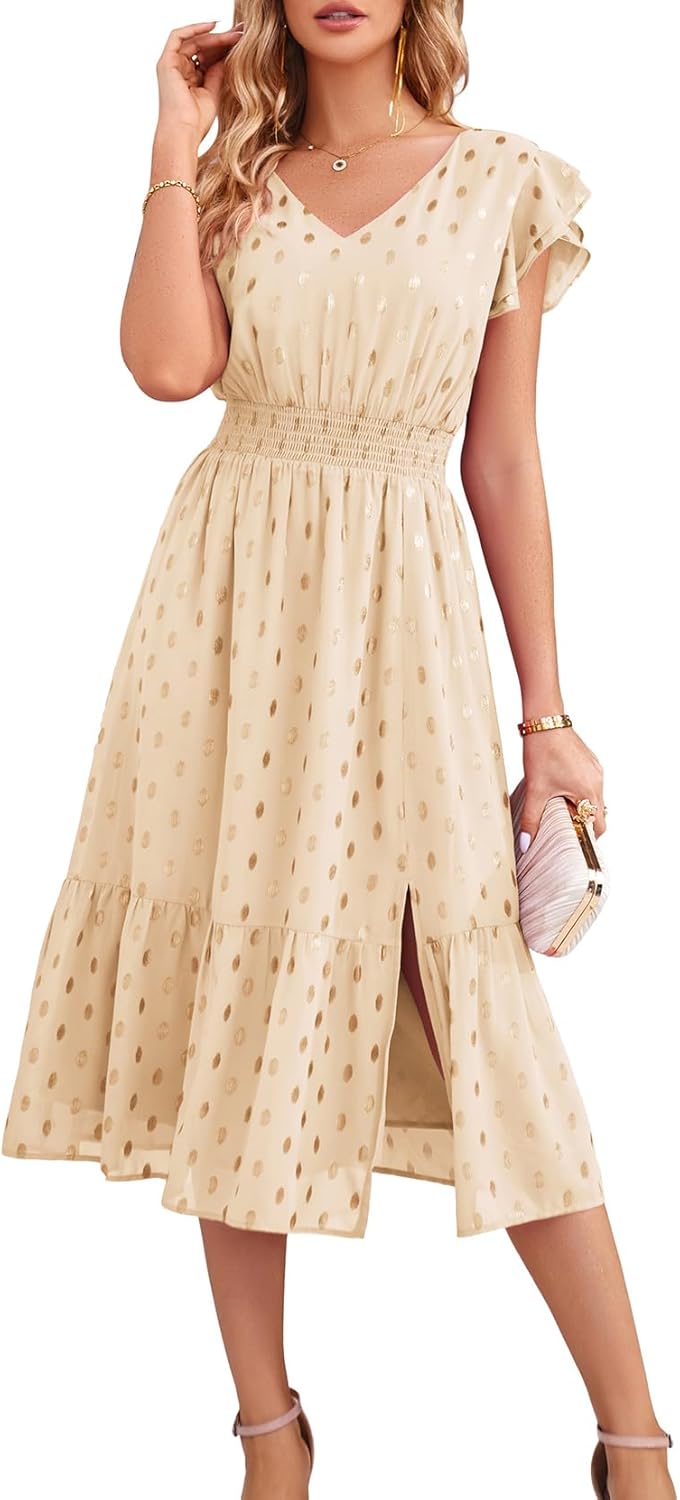 Grace Karin V Neck Ruffle Sleeve Summer Dress for Weddings