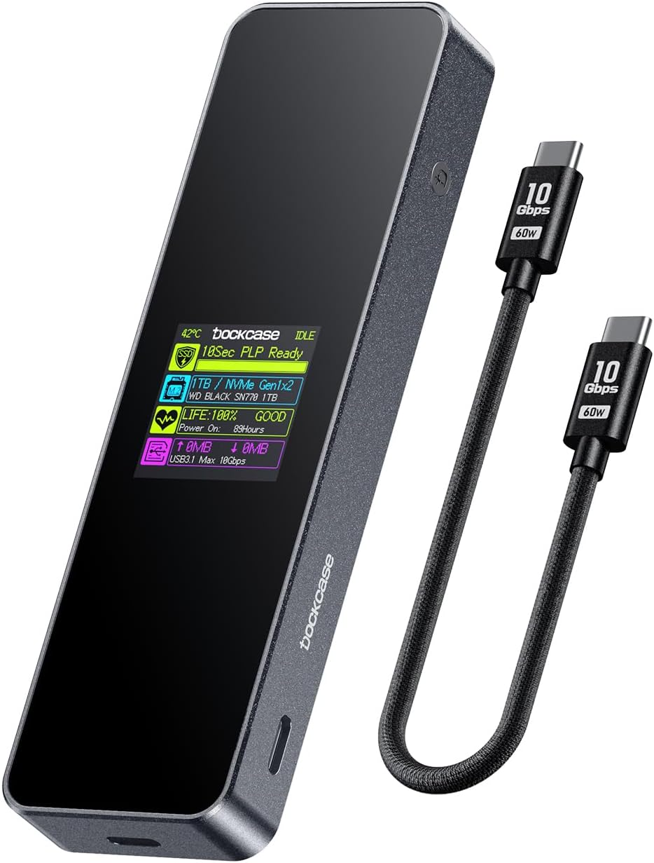 DOCKCASE Visual Smart M.2 NVMe SSD Enclosure with Protection