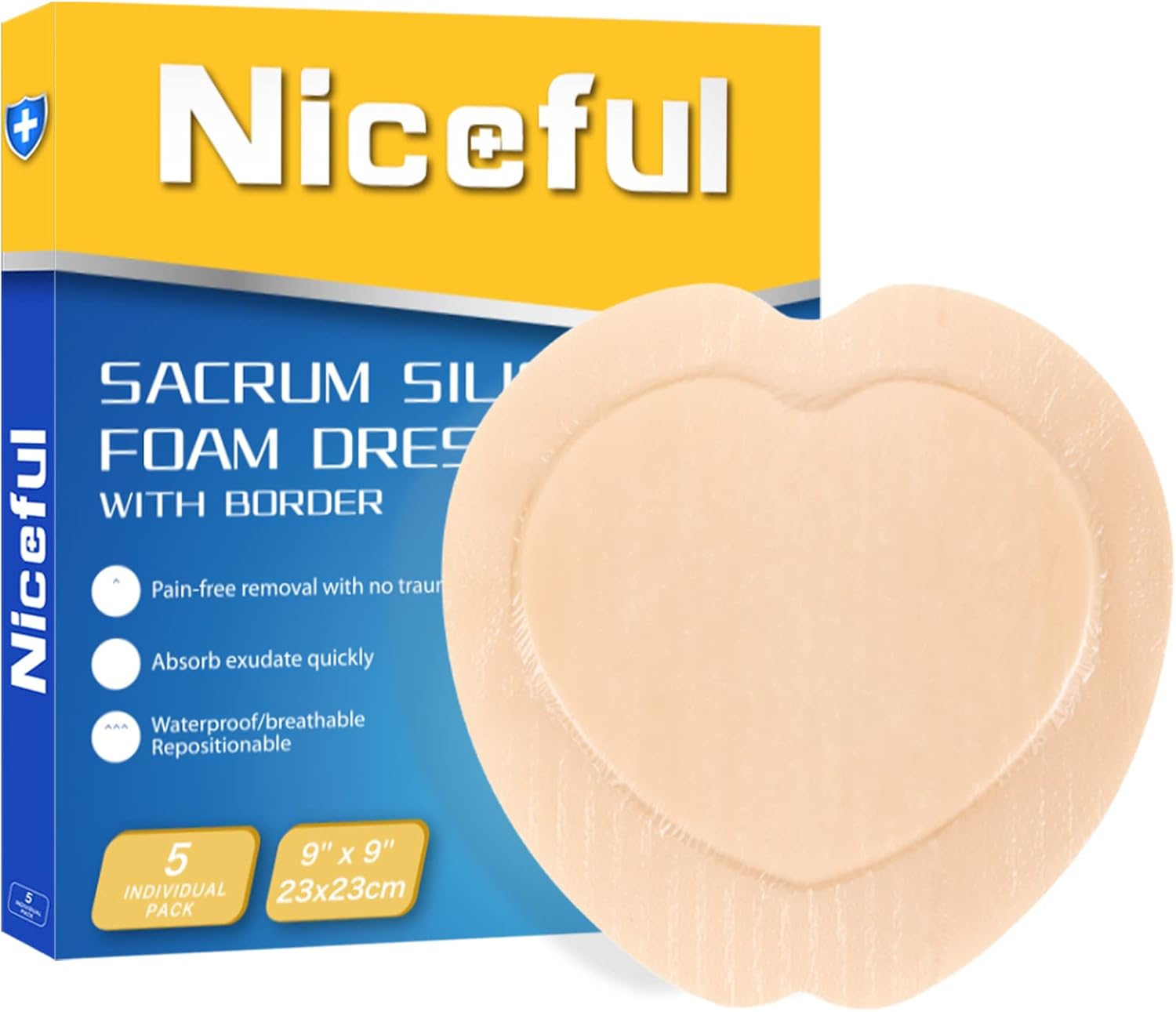 Sacral Foam Dressing 9in x 9in for Bed Sores and Pressure Ulcers