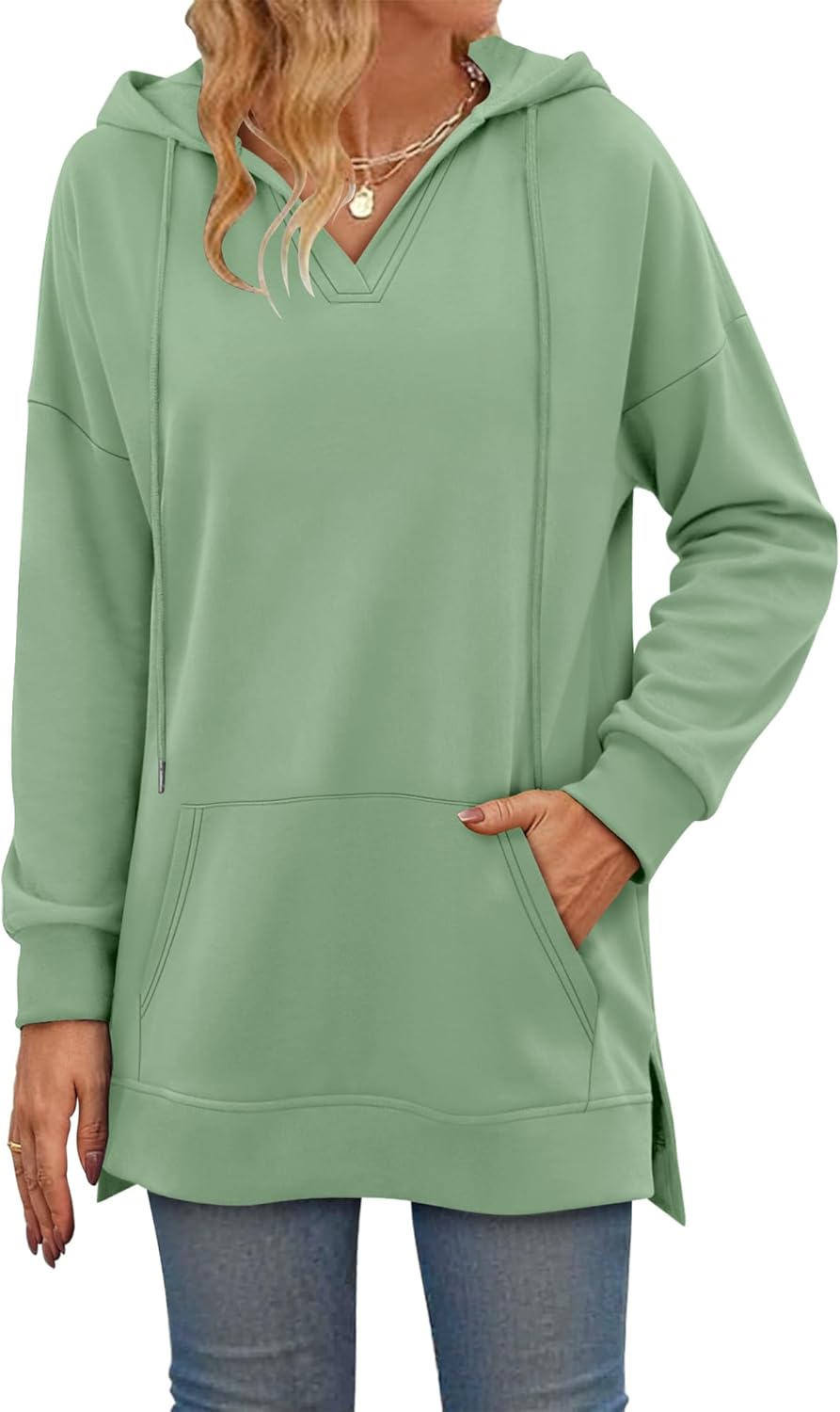KISSMODA Oversized Hoodies for Women - V Neck Half Zip Sweatshirt