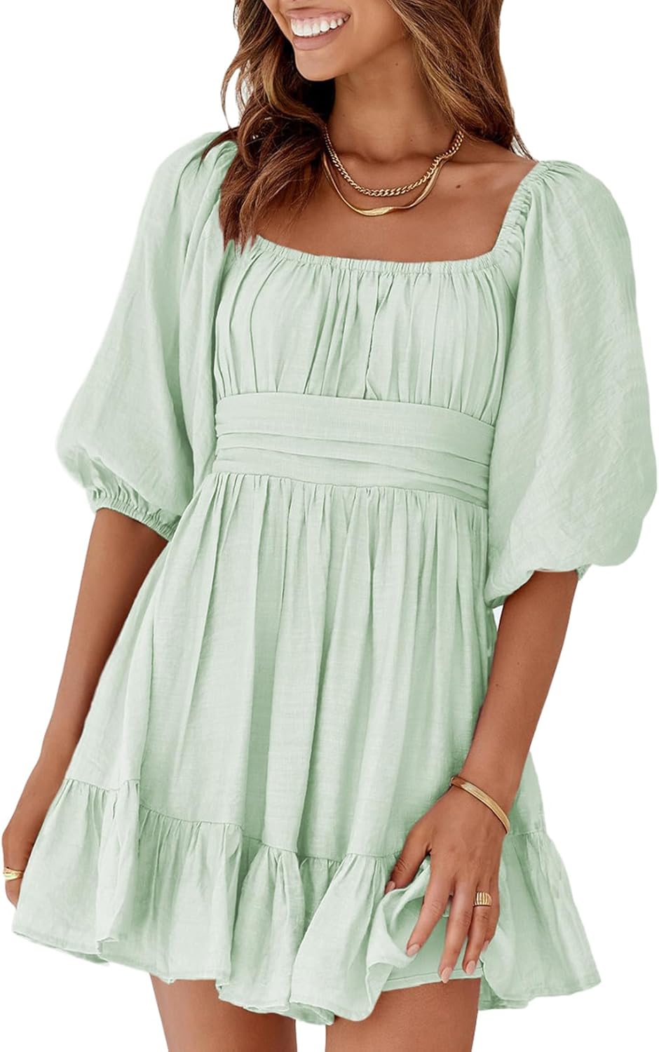 Dokotoo Womens Summer Dresses Square Neck Tie Back Casual Dress