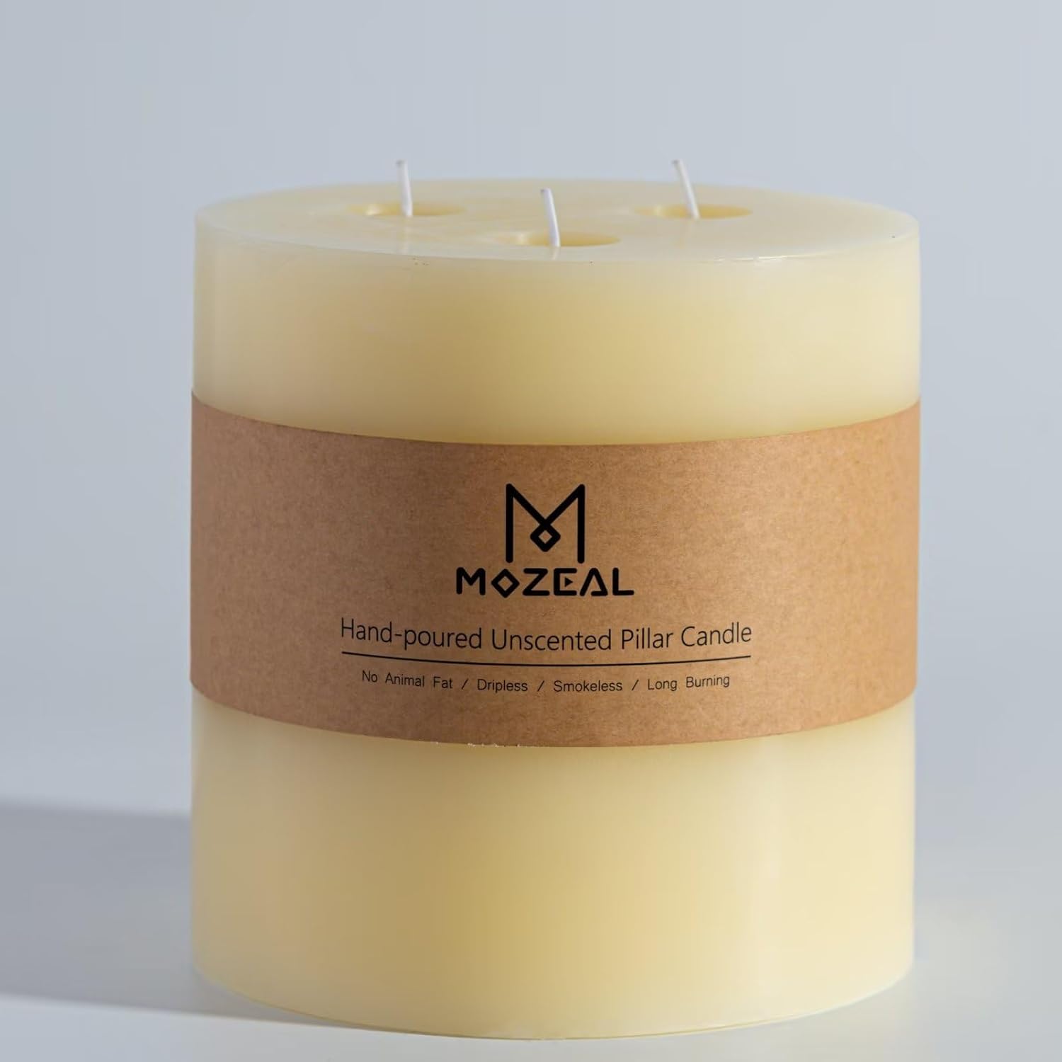 MOZEAL Extra Large 3 Wick Ivory Pillar Candle for Home Decor
