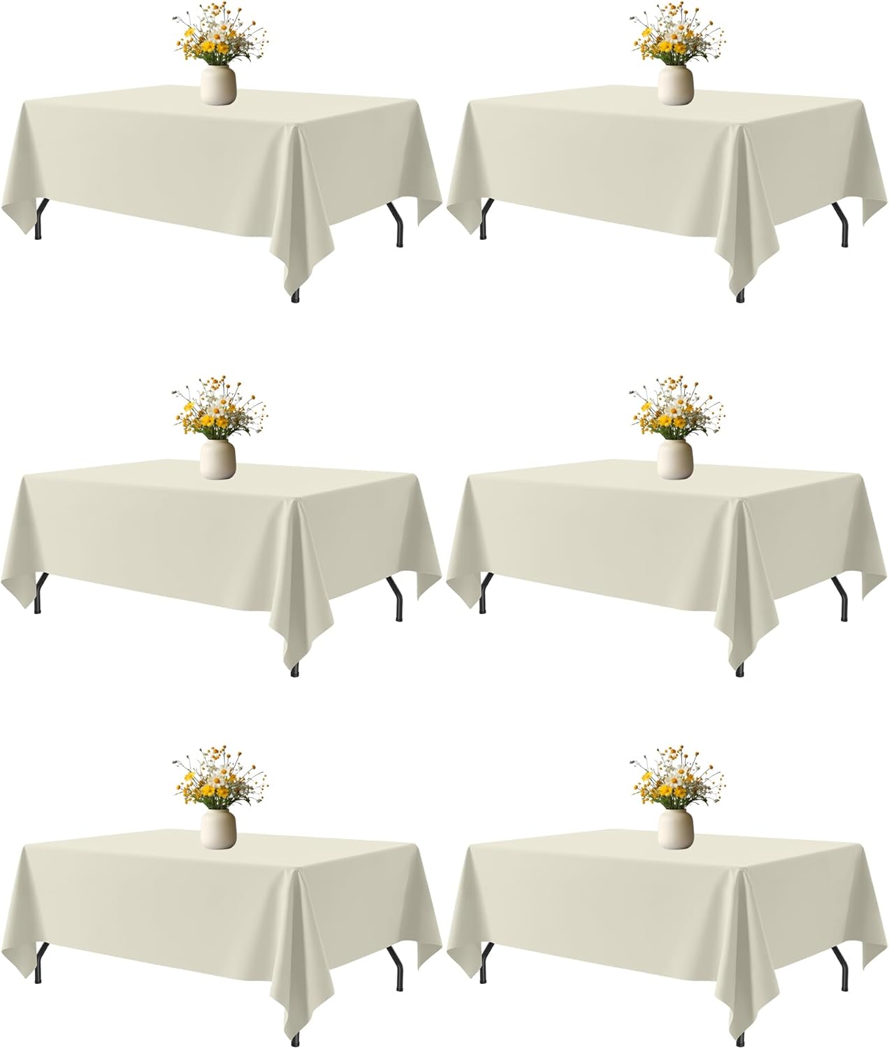 Ivory Fabric Rectangle Table Cloth for 5FT Tables - 6 Pack