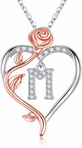 Rose Heart Initial Necklace - Sterling Silver Rose Heart Pendant Shoes