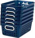 Medium Plastic Book Baskets 11in x 7in x 4in - 6 Pack, Navy
