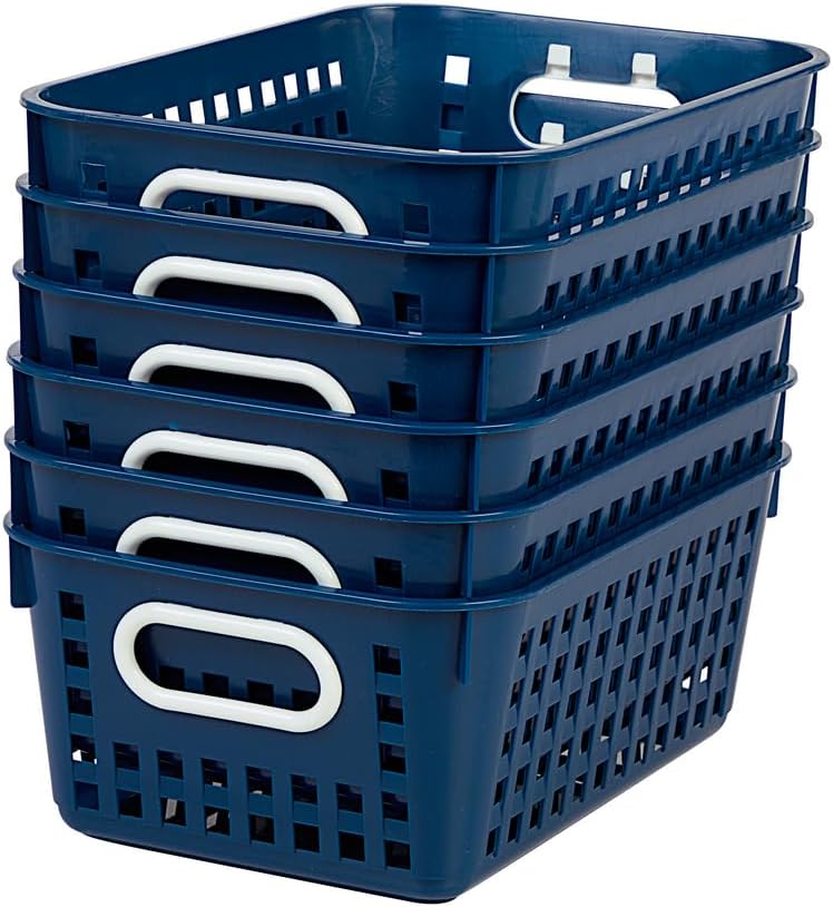 Medium Plastic Book Baskets for Classroom and Home Storage