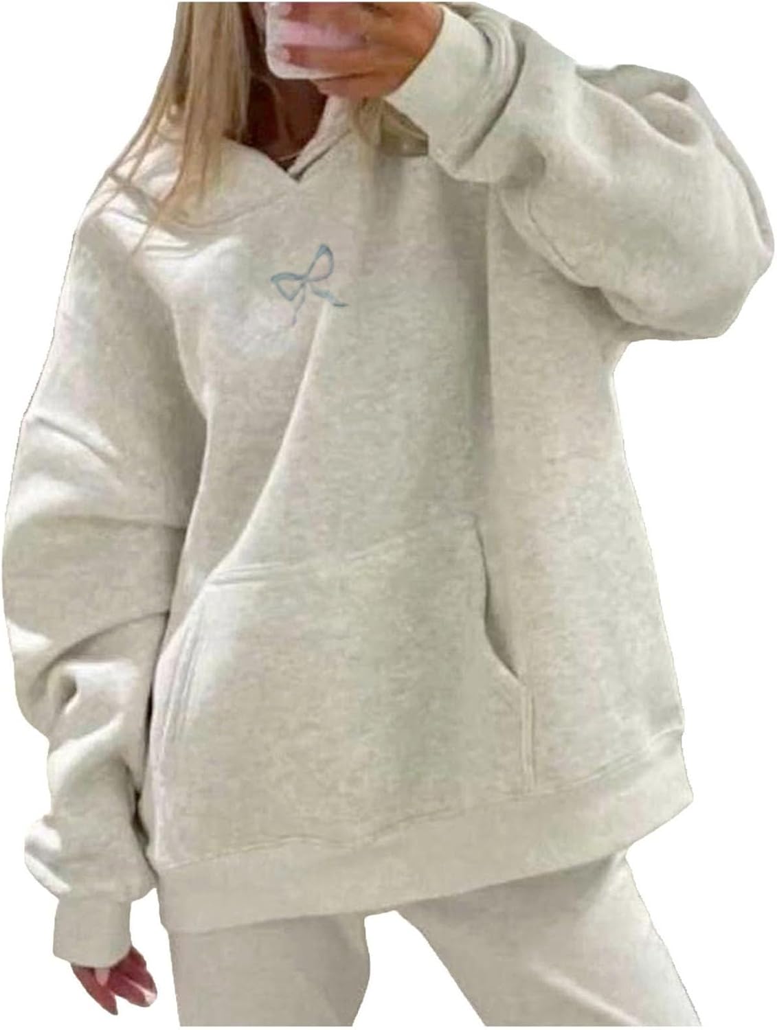 Cute Grey Bow Hoodie for Trendy Teens