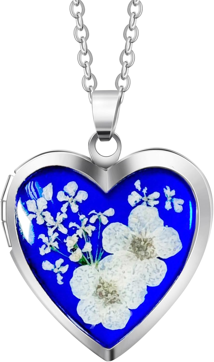 Handmade Heart Shaped Dried Pressed Forget Me Not Locket Necklace