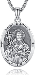 ADMETUS 925 Sterling Silver Saint Dominic Medal Necklace - Protective