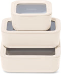 3pc Glass Food Storage Set 10, 6.6 & 4.4 Cup Cream - Ceramic Coated