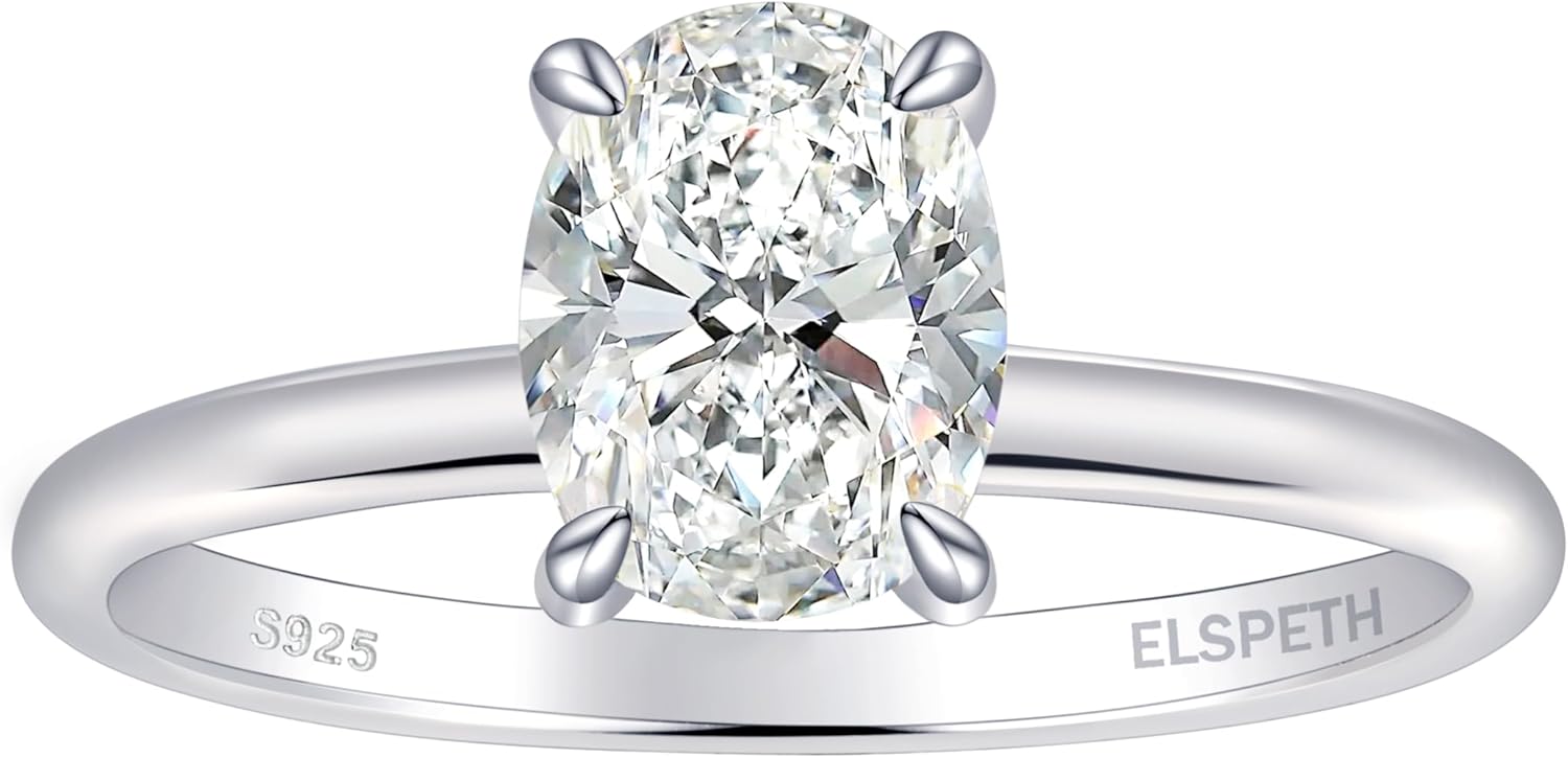 Elspeth 925 Sterling Silver Engagement Ring with Oval Cut CZ