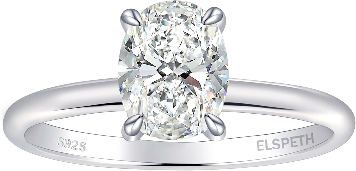 Elspeth 925 Sterling Silver Engagement Ring with Oval Cut CZ