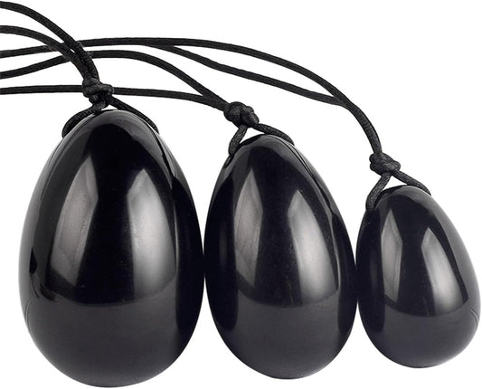 Natural Obsidian Yoga Egg Set - Enhance Sensual Wellness