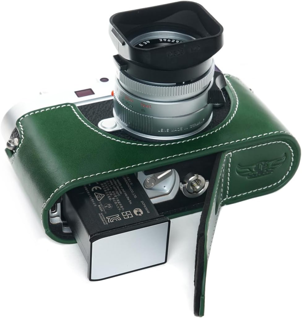 Handmade Genuine Leather Half Camera Case for Leica M11 Green
