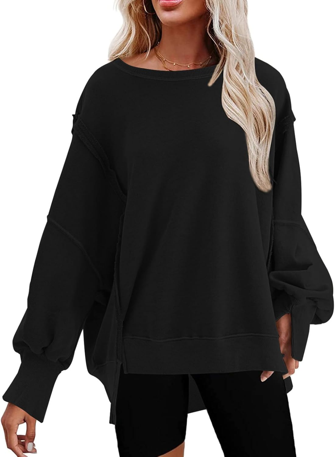 SHEWIN Womens Oversized Reverse Seam Sweatshirt for Casual Style