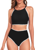 Women's High Neck Tropical Leaf Print High Waisted Bikini Set wear