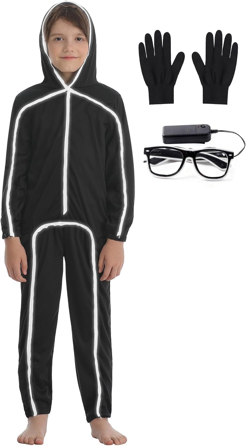 Stick Figure Costume for Kids with Light Up Glasses for Halloween