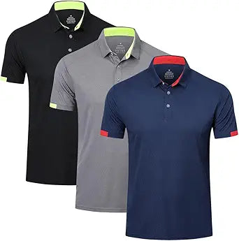 3 Pack Mens Polo Shirts Short Sleeve Sport Golf Tennis T Shirt