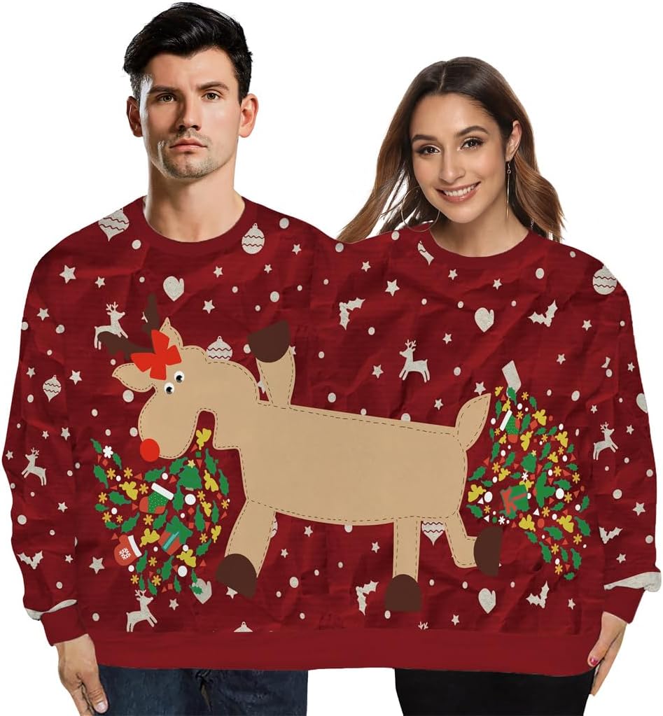 Two Person Ugly Christmas Sweater for Couples and Friends