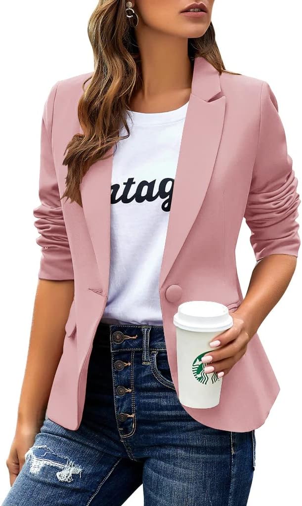 Womens Casual Blazers Long Sleeve Button Slim Work Office Jacket