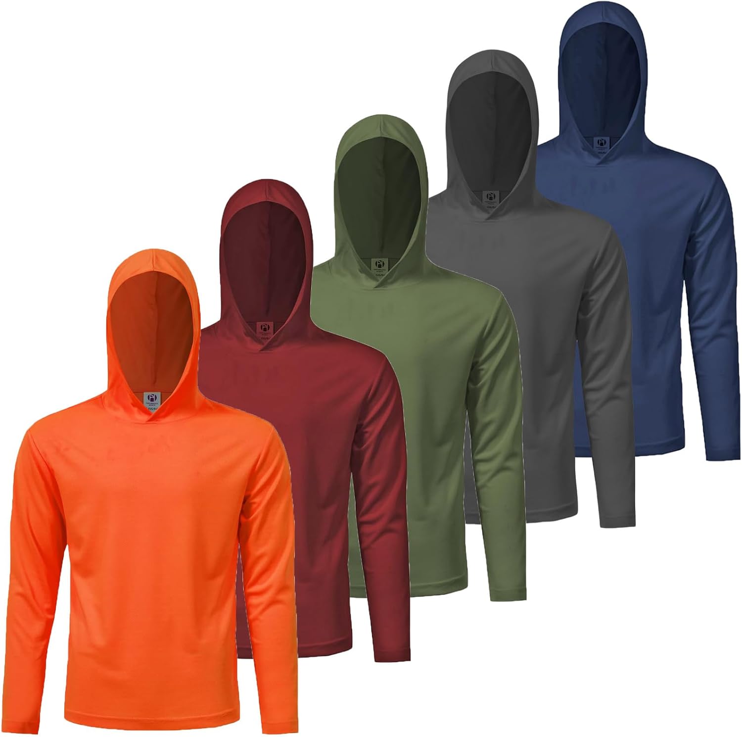 Mens Active Athletic Long Sleeve Hooded T-Shirts Set 5 Pack