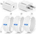 20W USB C Charger Block for iPhone 15/16 - 2-Pack with 3x 10ft Cables