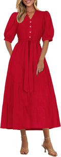 Summer Dresses for Women 2025 Elegant Ruffle V Neck Midi Dress