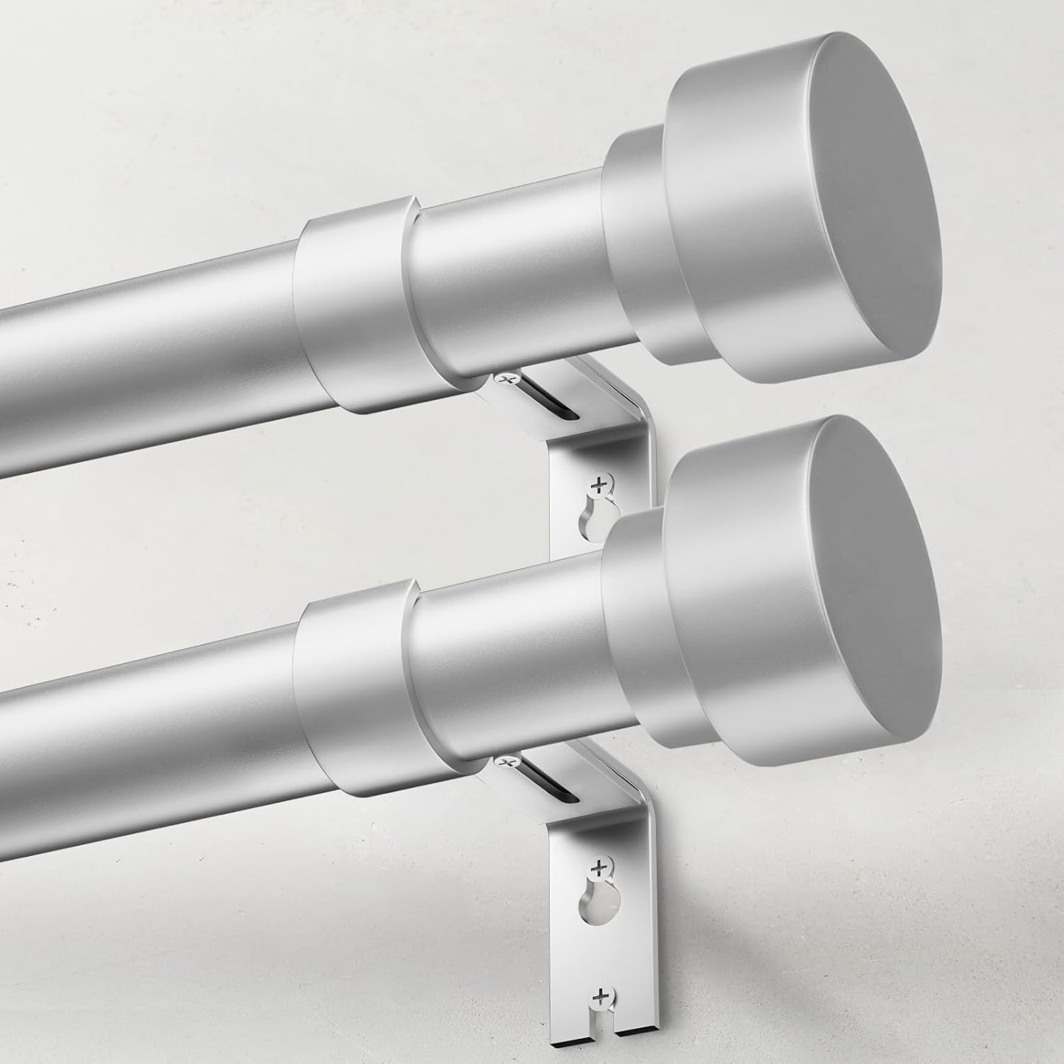 Heavy Duty Curtain Rods for Windows 48 to 84 Inch - Silver Set