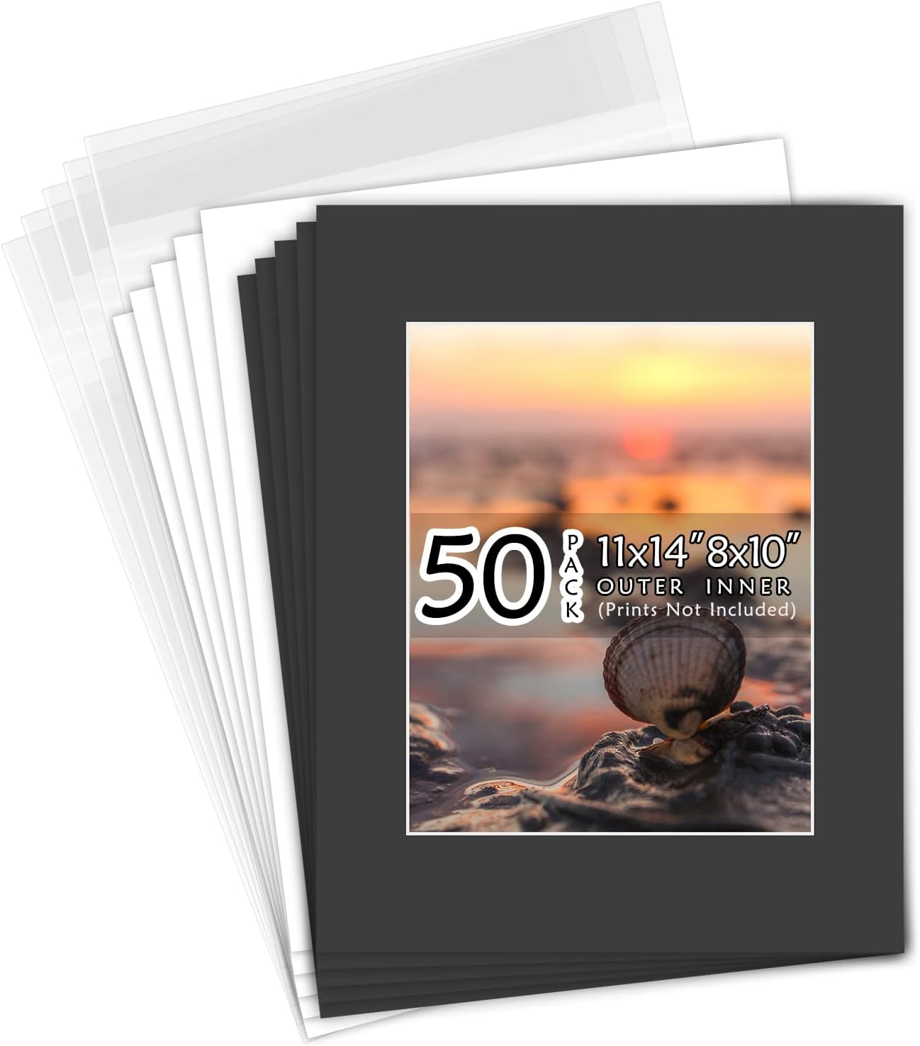 11x14 Black Picture Mats Pack of 50 for 8x10 Photos