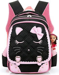 Cute Cat Face Bow Diamond Bling Waterproof Pink School Backpack