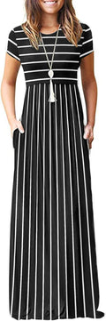 Women Short Sleeve Loose Plain Maxi Dress with Pockets - Casual MISFAY