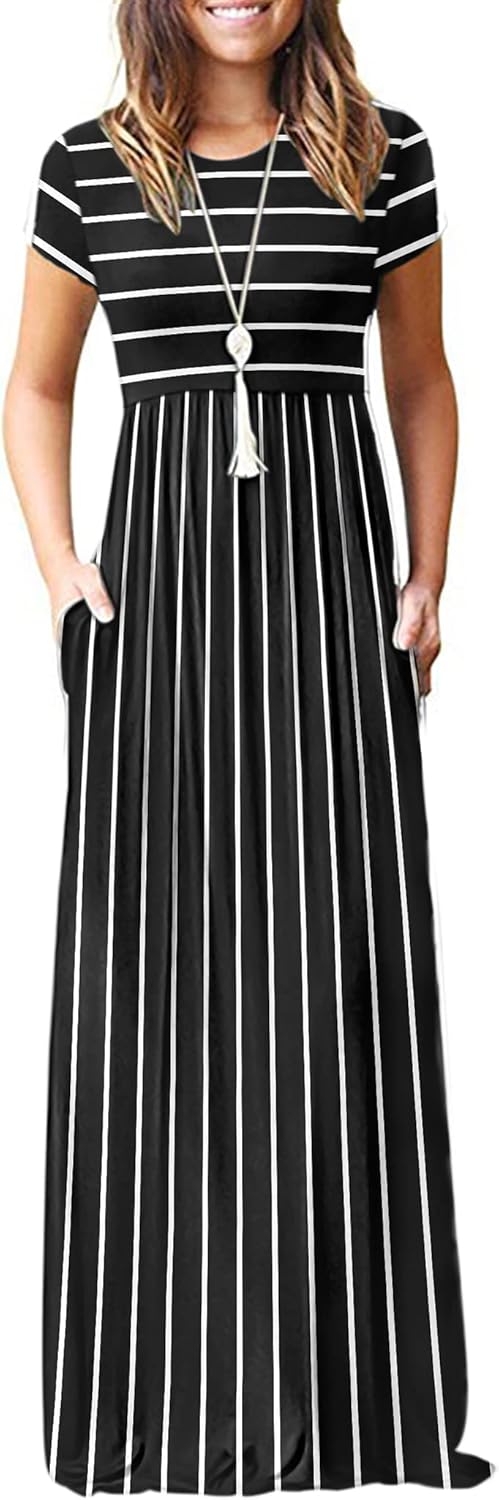 MISFAY Women Short Sleeve Maxi Dresses with Pockets for Casual Wear