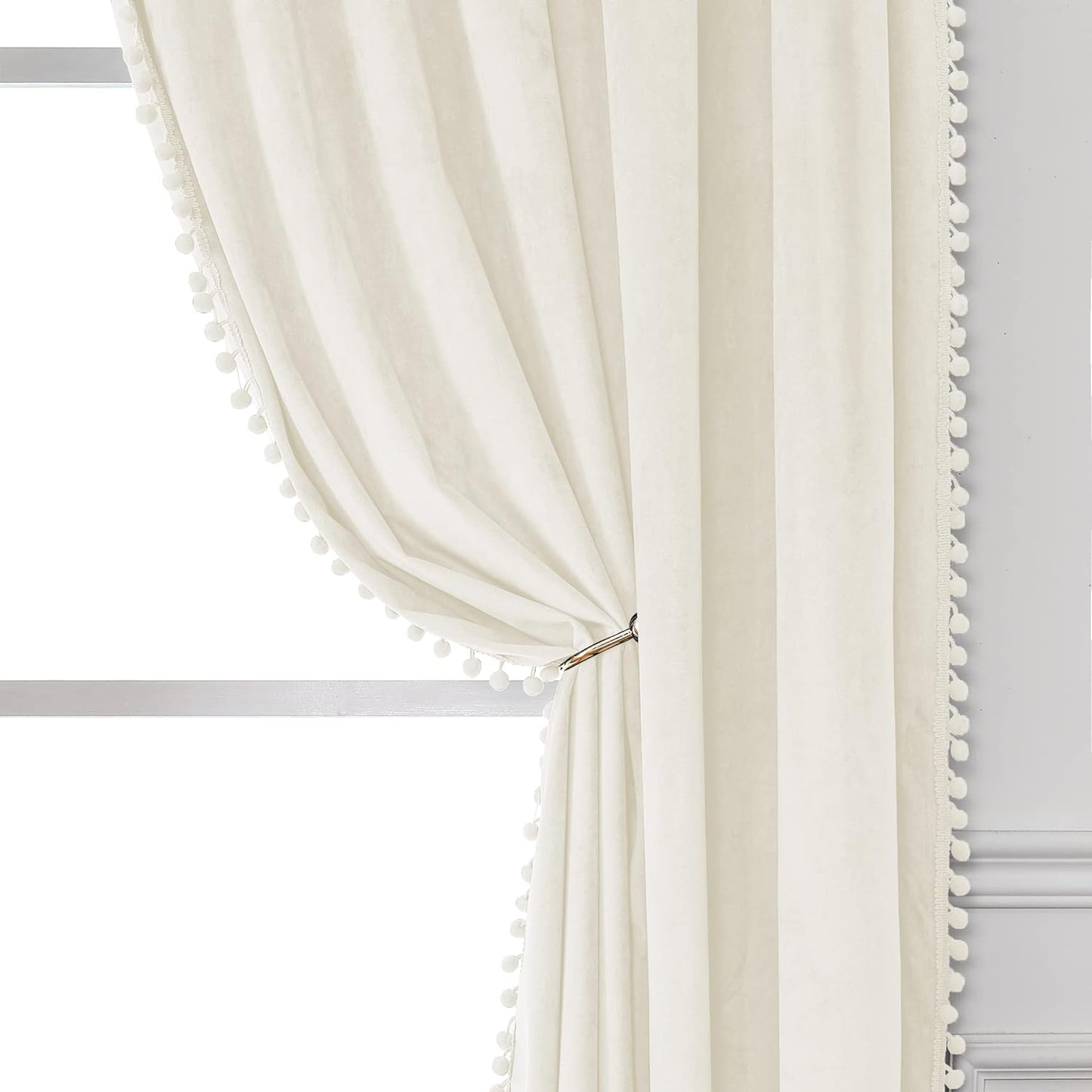 Victree Velvet Blackout Curtains - Sun Blocking 52x84, Cream