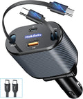 Retractable Car Charger 4-in-1 Fast Charging Max 80W - Dual Type-C