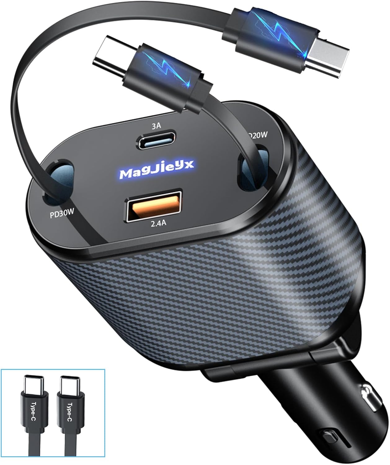 4-in-1 Fast Charging Retractable Car Charger by MAGJIEYX
