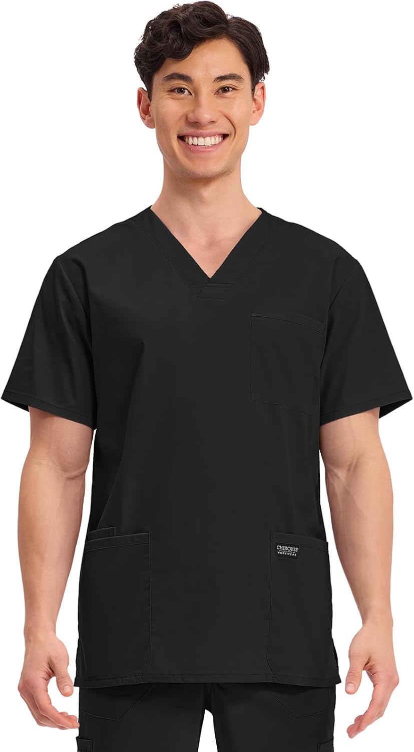 Cherokee Men's V-Neck Top with 4 Pockets for Comfort