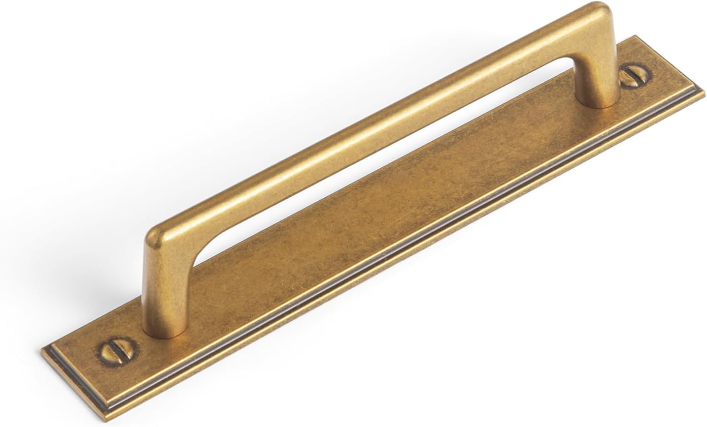 Goo-Ki Antique Brass Cabinet Pulls with Luxe Backplate - 2 Pack