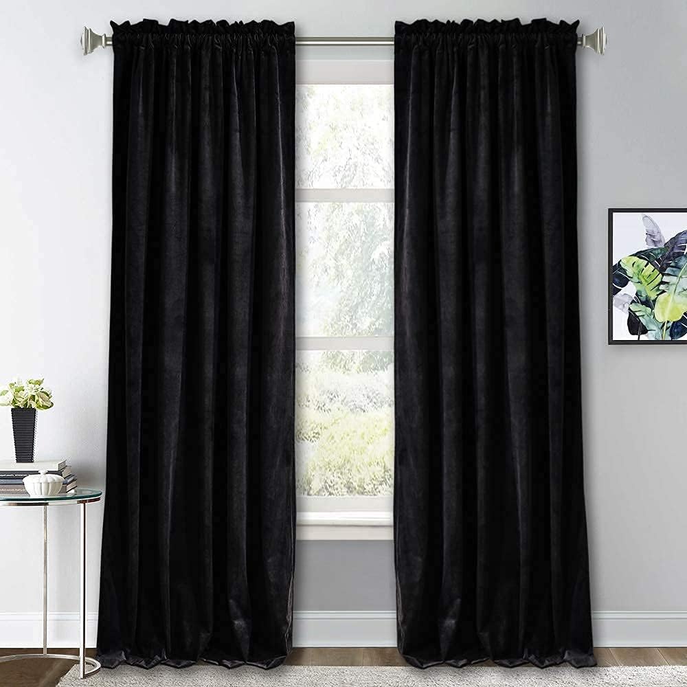 RYB HOME Black Velvet Curtains - Extra Long Thermal Insulated Drapes