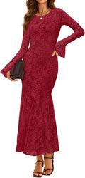 Women's Long Sleeve Bodycon Maxi Dress - Elegant Floral Mermaid