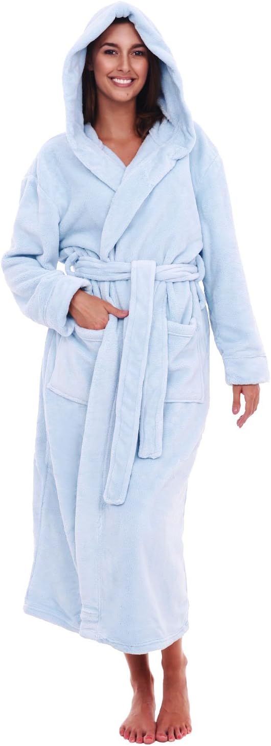 Long Plush Bathrobe with Hood for Women by Alexander Del Rossa