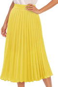 Pleated Midi Skirt for Women - Long Aline High Elastic Waist
