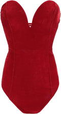 Women Strapless Velvet Bodysuit with Lace Up for Sexy Looks