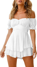 Women Off Shoulder Boho Romper Chiffon Floral Playsuit - Flattering