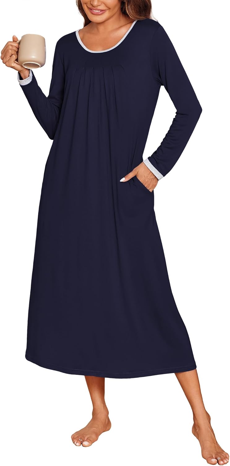 Ekouaer Long Nightgowns for Women with Pockets and Comfort